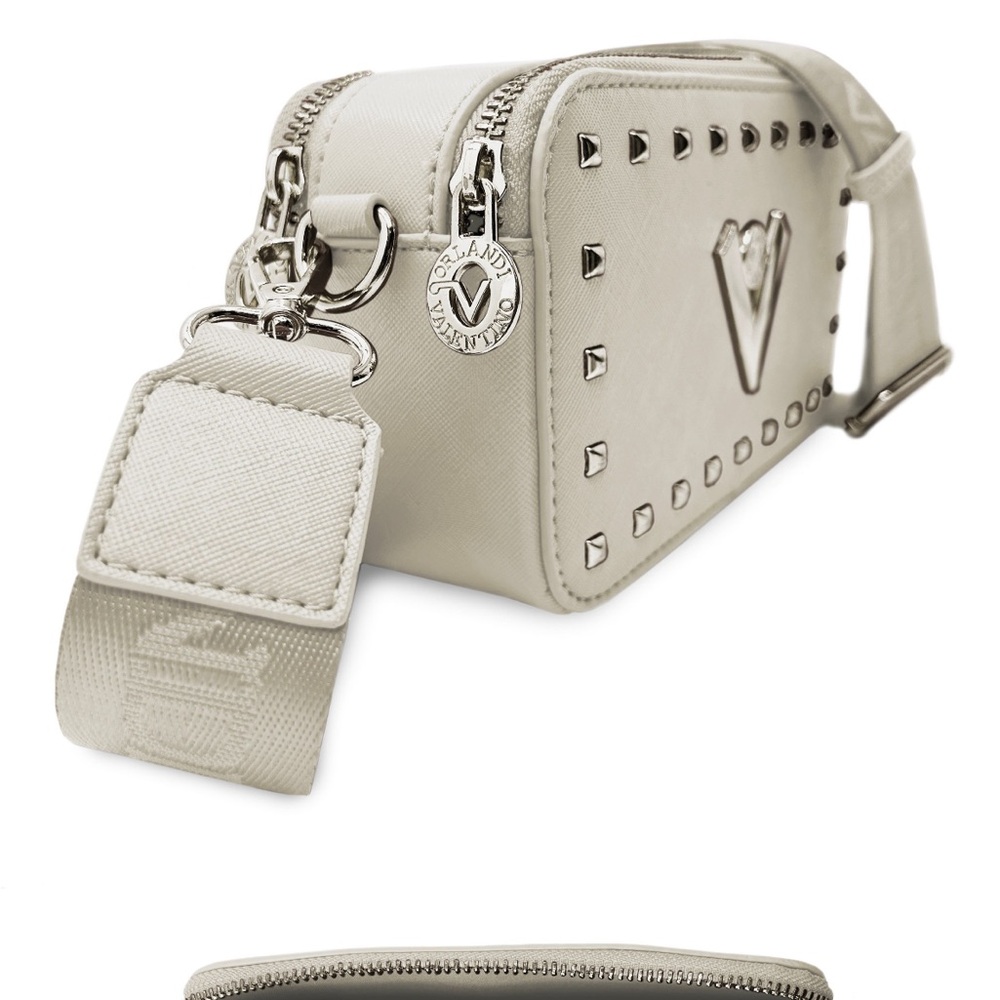 Valentino Orlandi Gray Crossbody Bag with Studded Accents